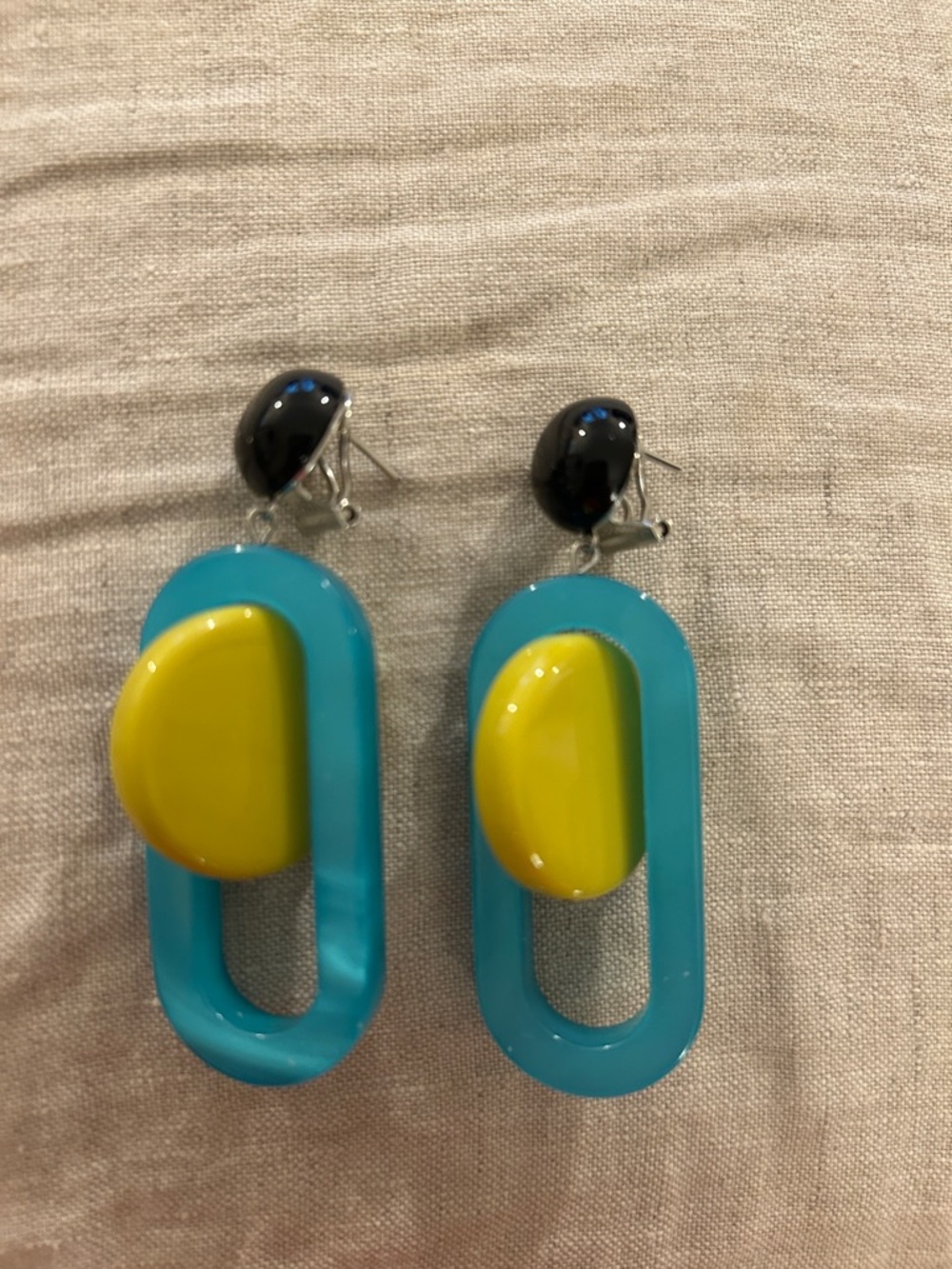 Retro Teal & Yellow Resin Drop Earrings